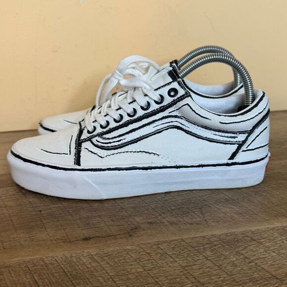 VANS Old Skool Carton Sketch True White Sneaker Shoes Size 7 Men’s - Picture 1 of 6